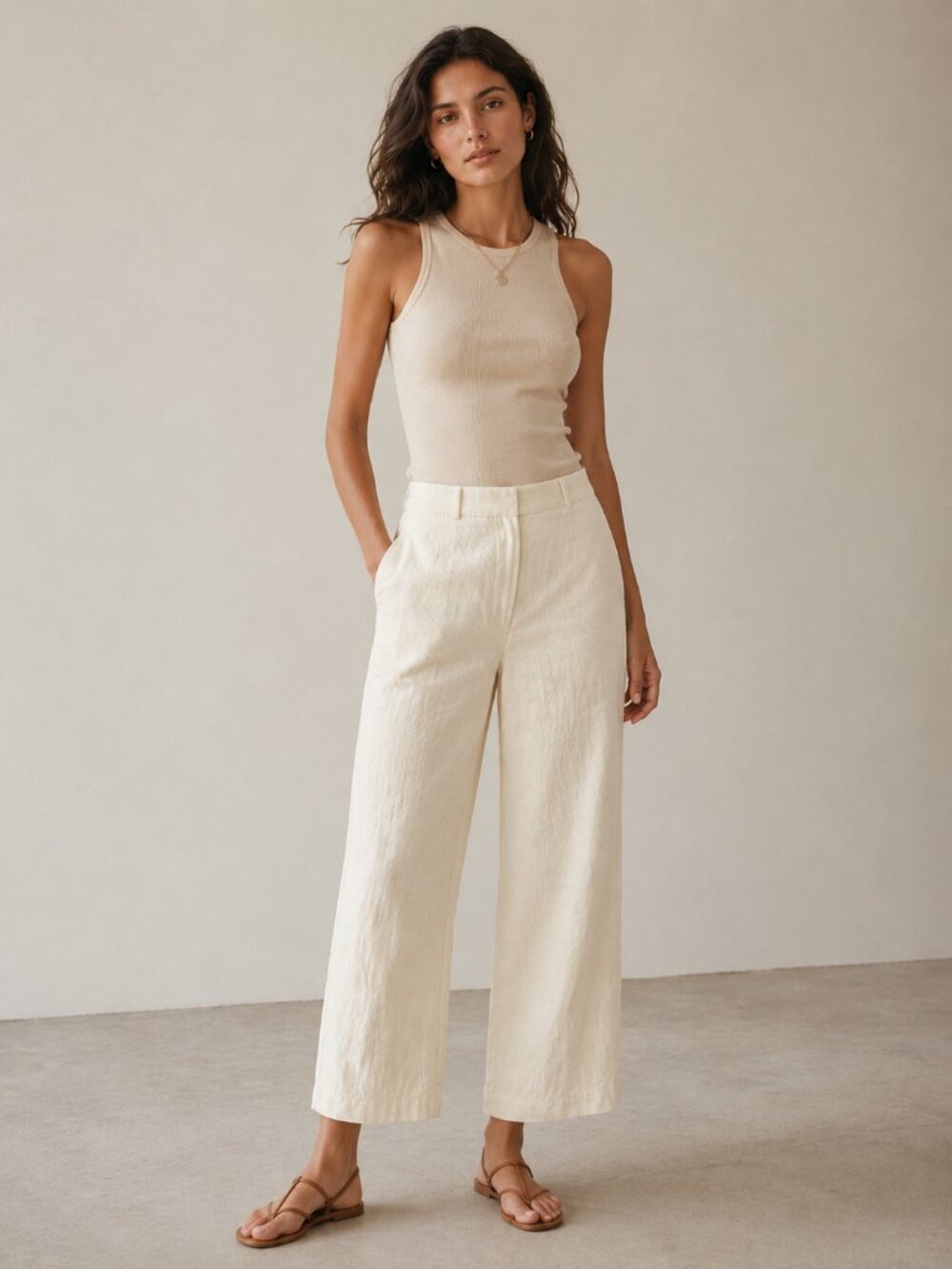 Jones Wear Petite Cream Linen Blend Wide Leg Pants Women's Size 4P S Coastal